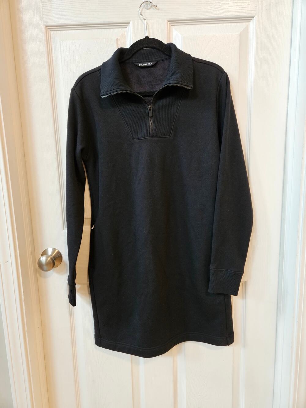 Athleta Black Quarter Zip Sweatshirt Dress Cozy Fleece Lined Women’s M